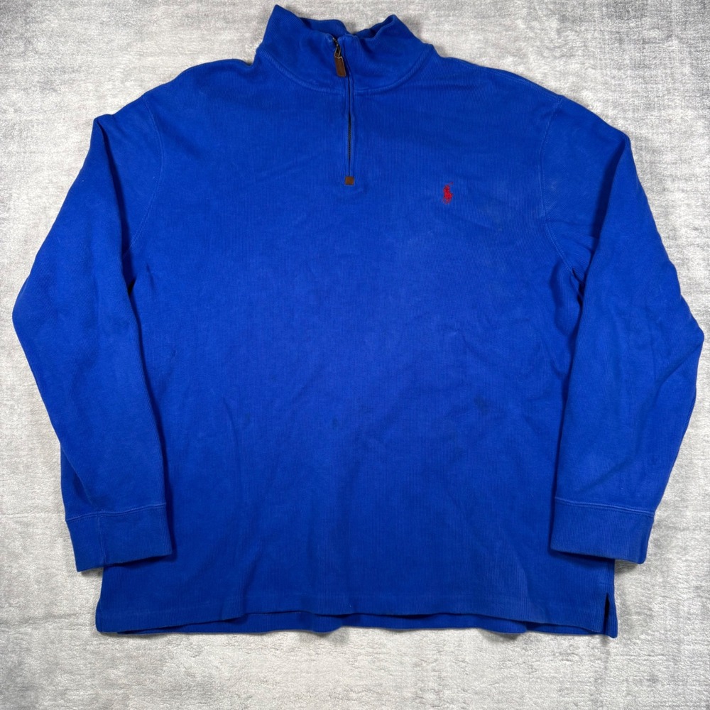Polo Ralph Lauren Sweatshirt Mens XL Blue Ribbed Quarter Zip Preppy Pony Tech